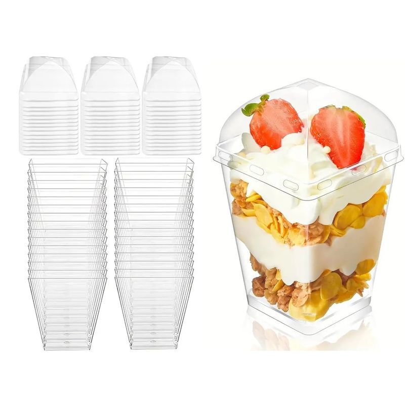 GENERICO - Pack X25 Vasos Acrílico Con Tapa 150ml Envases Pocillo Para Postres