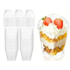 GENERICO - Pack X25 Vasos Acrílico Con Tapa 150ml Envases Pocillo Para Postres