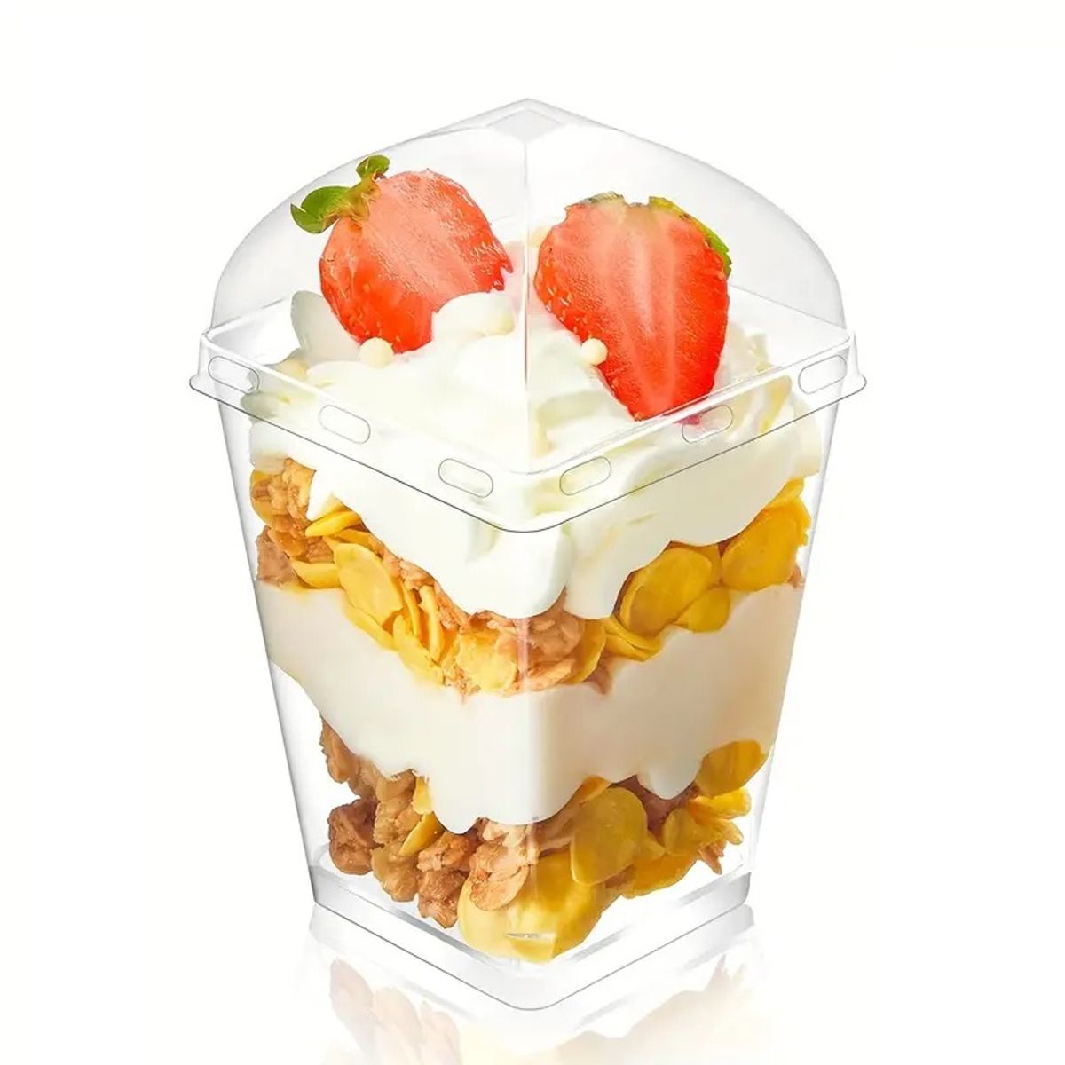 GENERICO - Pack X25 Vasos Acrílico Con Tapa 150ml Envases Pocillo Para Postres