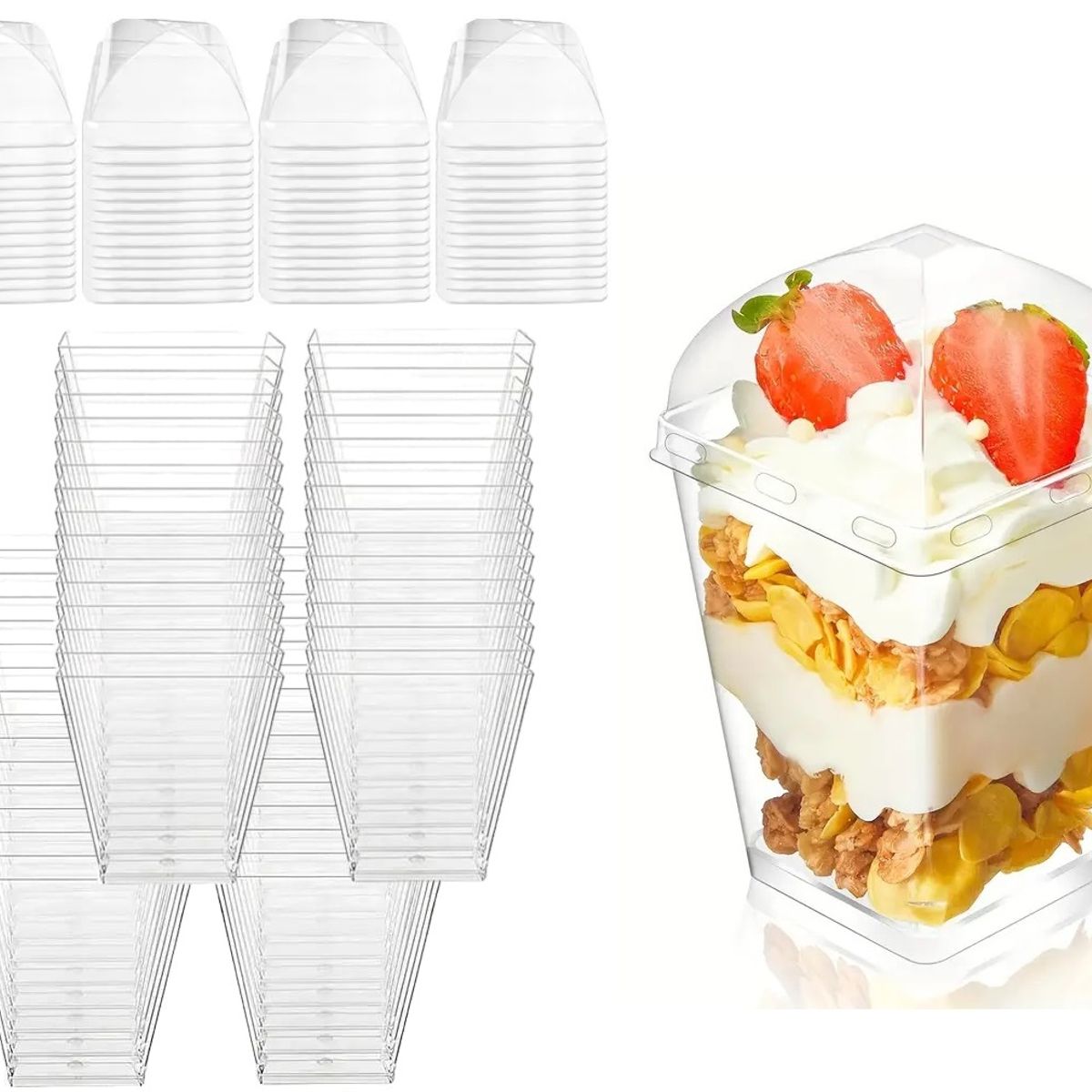 GENERICO - Pack X100 Vasos Acrílico Con Tapa 150ml Envases Pocillo Para Postres