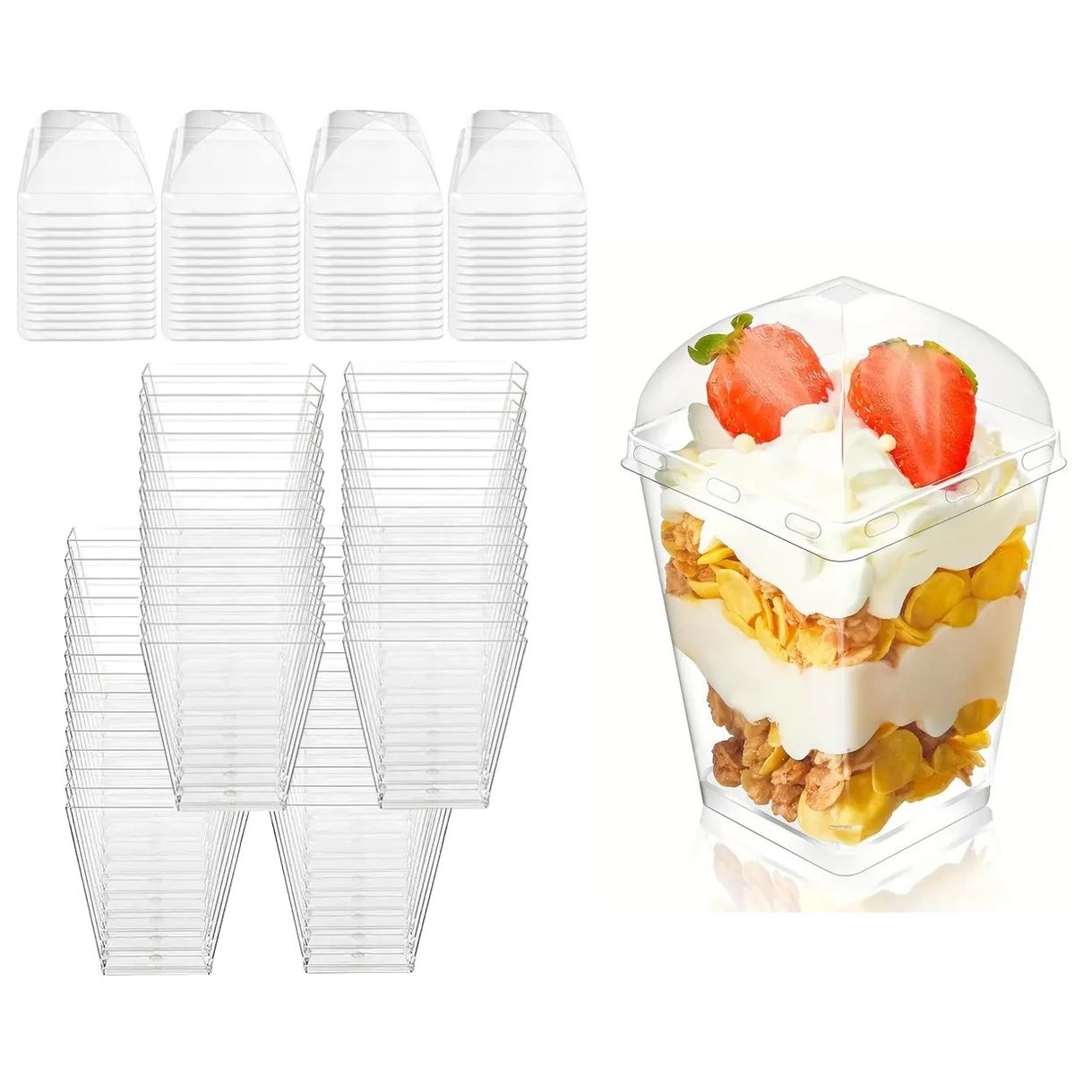 GENERICO - Pack X100 Vasos Acrílico Con Tapa 150ml Envases Pocillo Para Postres