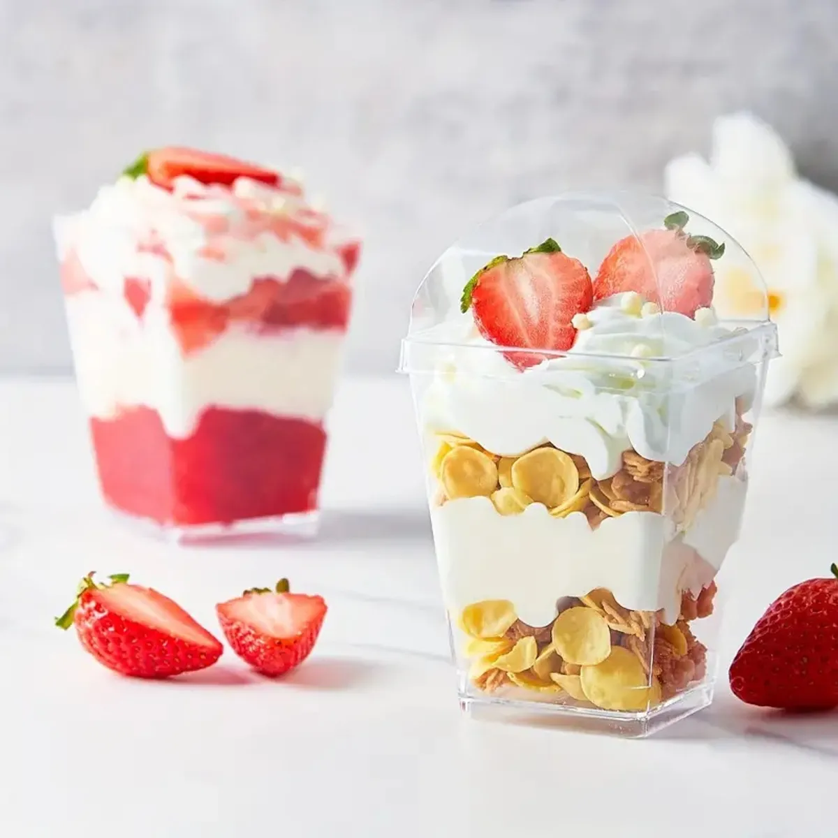 GENERICO - Pack X100 Vasos Acrílico Con Tapa 150ml Envases Pocillo Para Postres