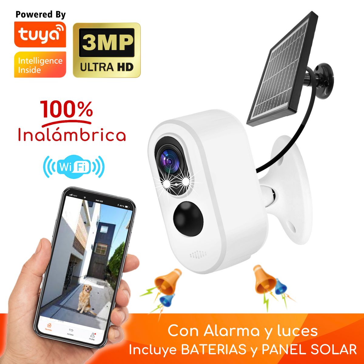 D MOTICA - Cámara Vigilancia Wifi Inteligente Full Hd Con Batería y Panel Solar