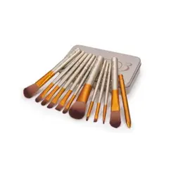 GENERICO - Set 12 Brochas Maquillaje Con Cajita Estuche Metálica Doradas