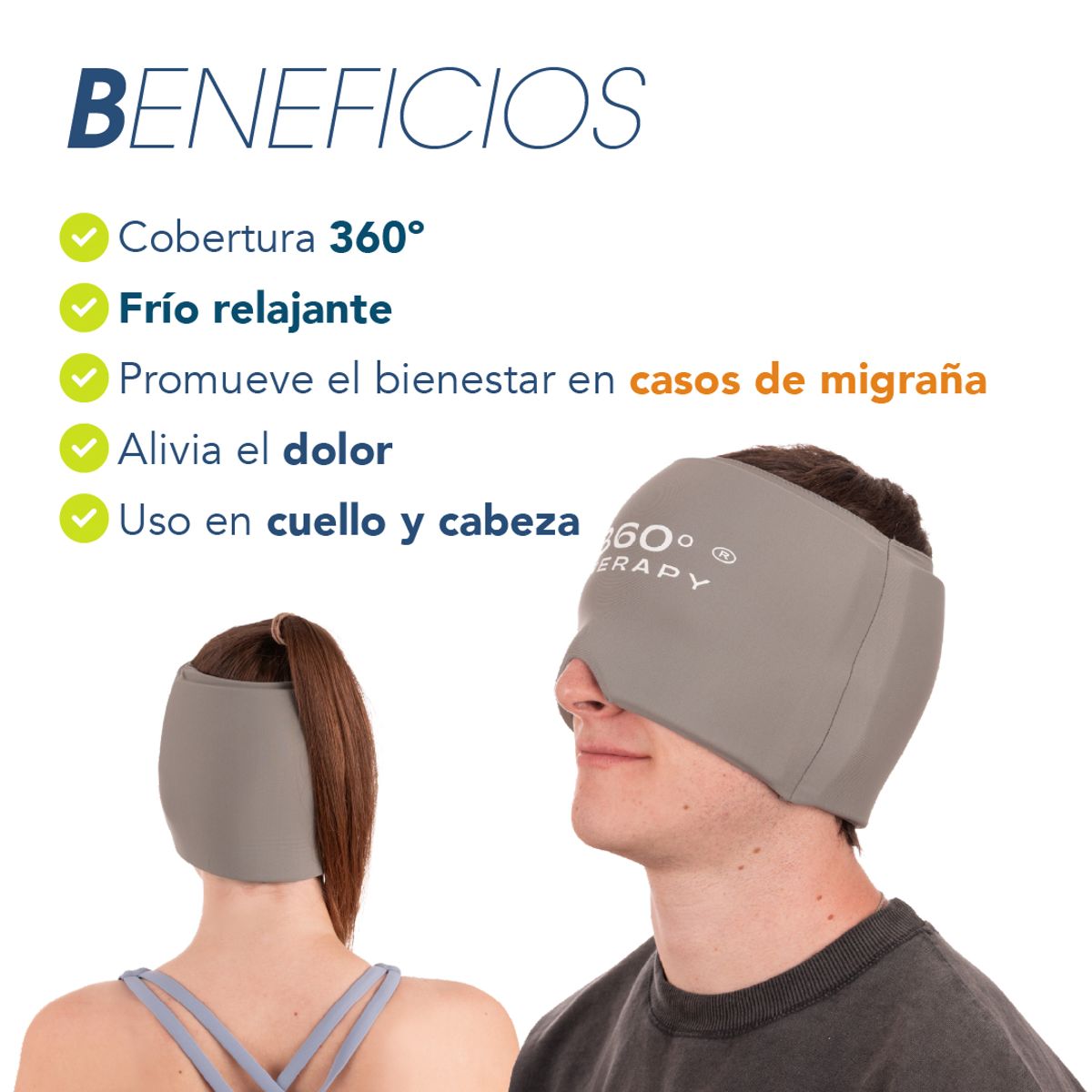 360 THERAPY - Gorro de Gel FríoCalor 360º THERAPY® para Migraña  Compresa Térmica Cabeza