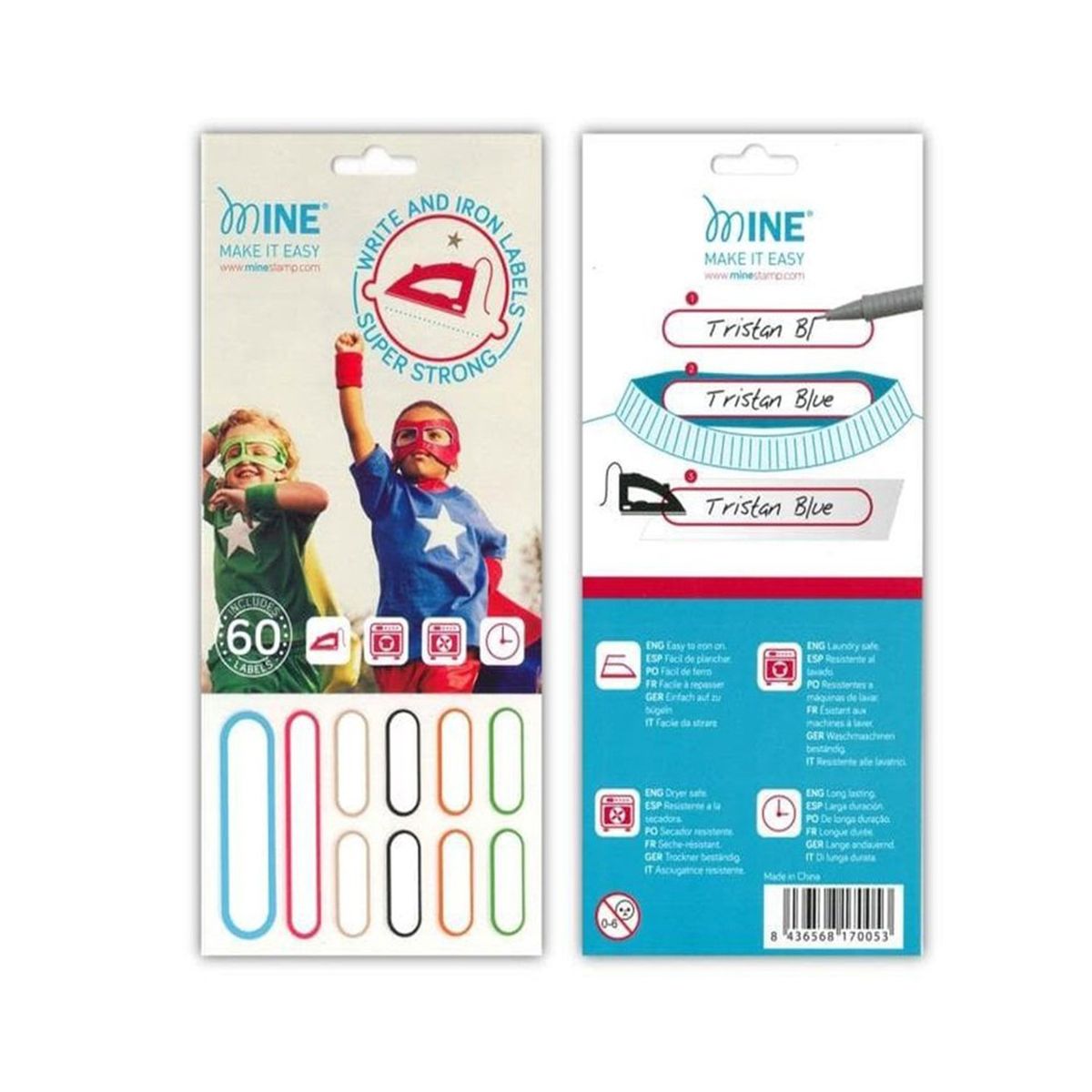 MINE - Etiquetas 60 Termoadhesivas Ropa Escolar Tela Niños Mine