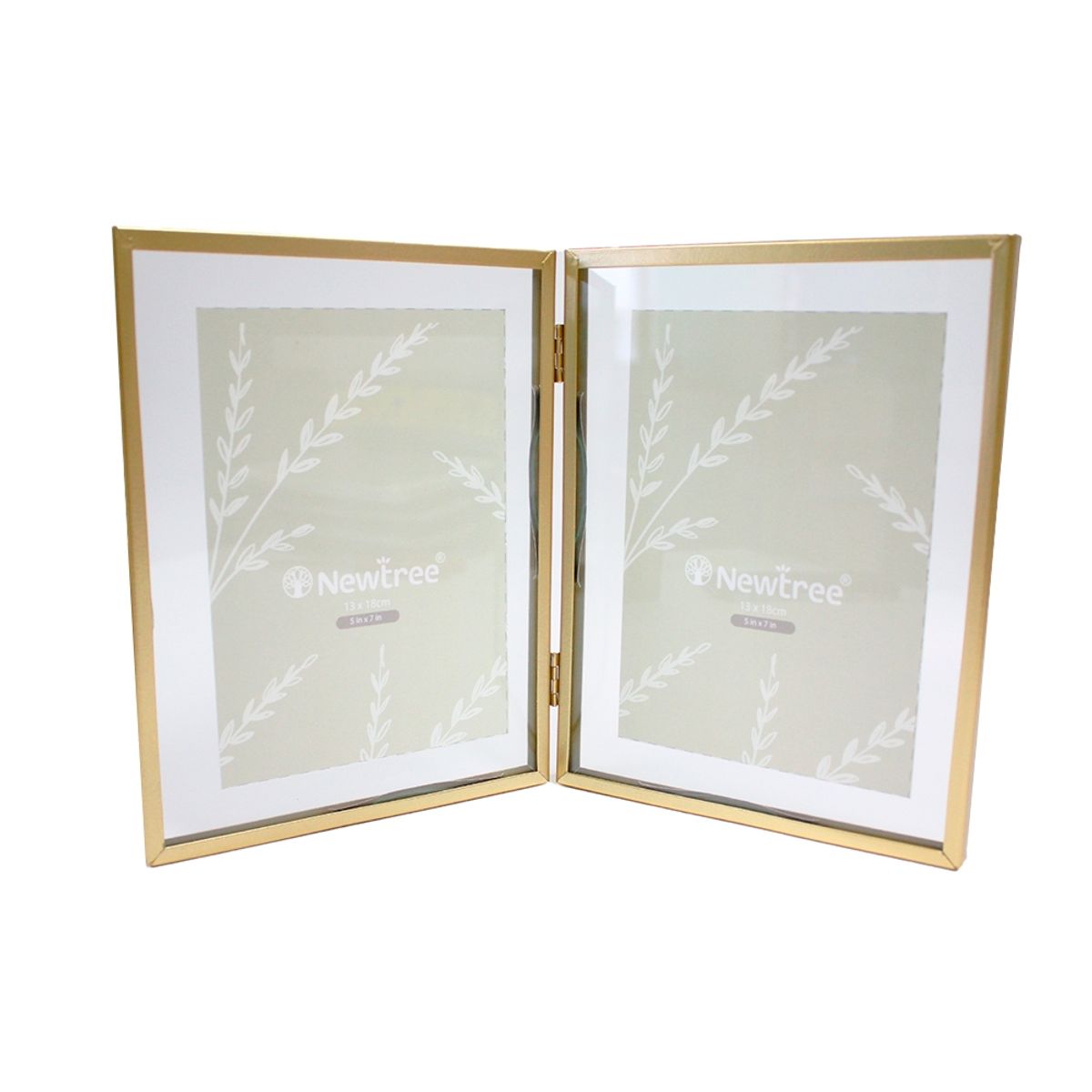 NEWTREE - Portarretrato Doble De Vidrio Con Bordes Metálicos Dorado.