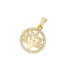 JB JOYAS BARON - Colgante de Oro 14kt Árbol de la Vida Circonita