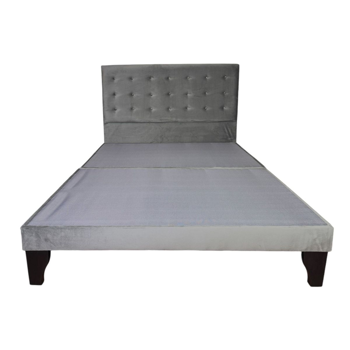 FLOBAL - Cama Europea 2 Plazas Base Dividida + Respaldo Abotonada gris