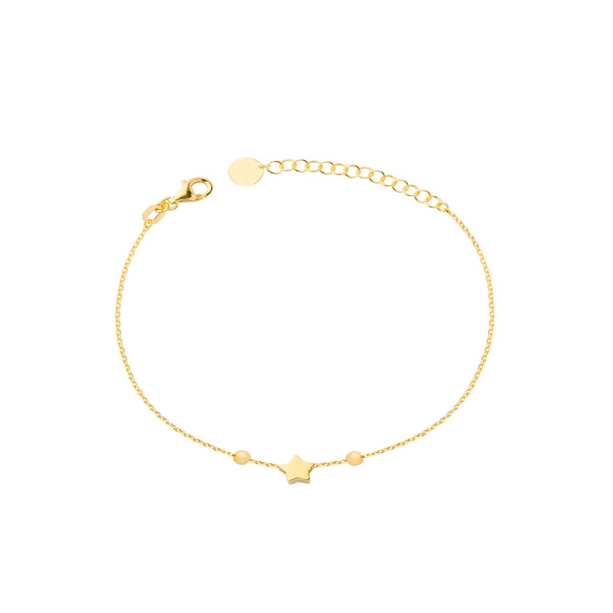 JB JOYAS BARON - Pulsera de Plata Esterlina 925 Estrella Bolita Revestido en Oro 18kt