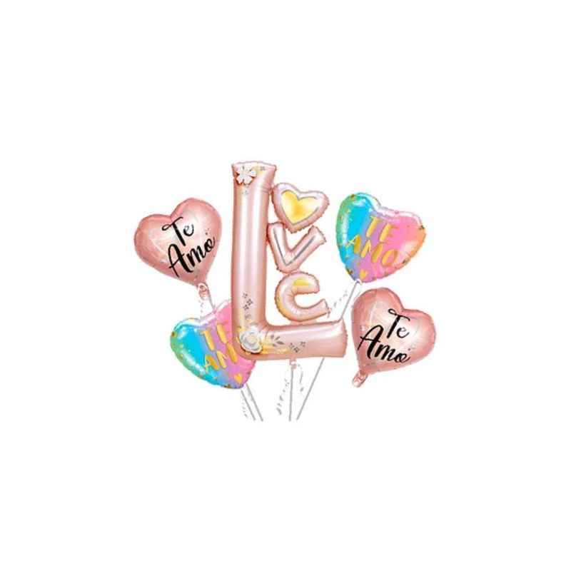 GENERICO - Set De Globos Metalicos Love Oro Rosa 5pcs