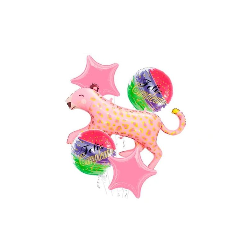 GENERICO - Set De Globos Metalizado Leopardo Rosa 5pcs