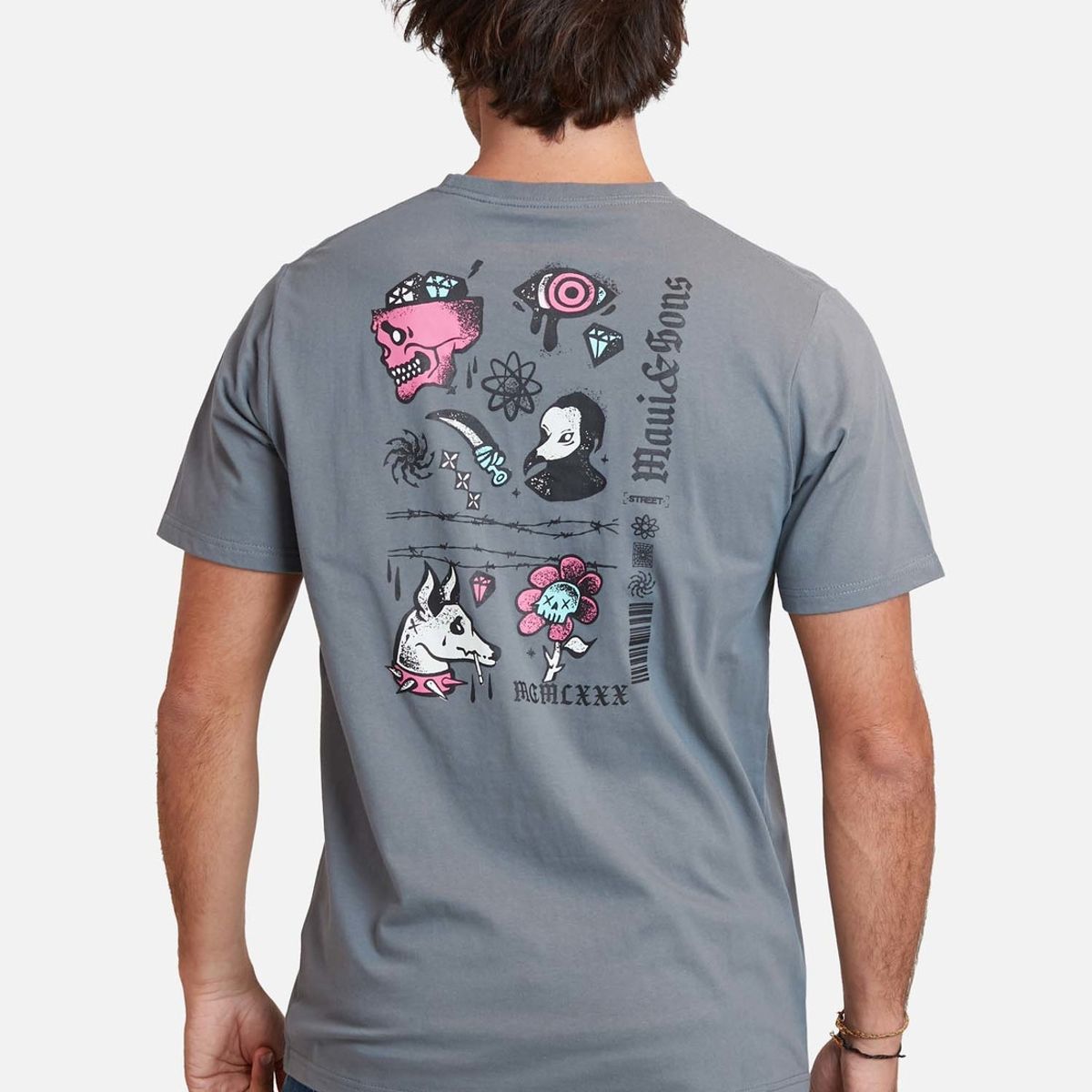 MAUI AND SONS - Polera skull punk ss tees Gris Hombre Maui And Sons