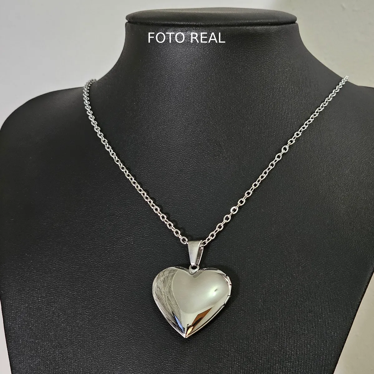 GENERICO - Collar Relicario Corazón Liso Guardapelo En Acero Inoxidable