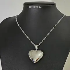 GENERICO - Collar Relicario Corazón Liso Guardapelo En Acero Inoxidable