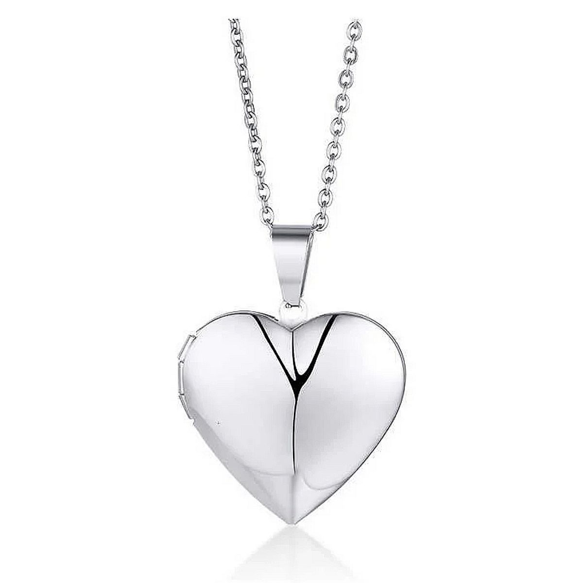 GENERICO - Collar Relicario Corazón Liso Guardapelo En Acero Inoxidable