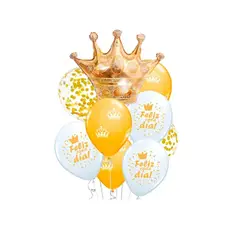 GENERICO - Set De Globos Corona Dorado Y Blanco 9pcs