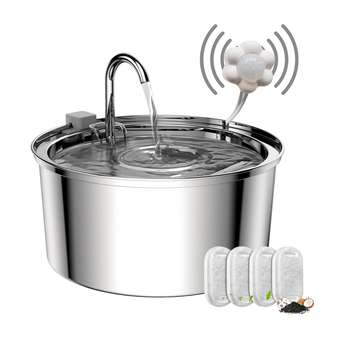 GENERICO - Bebedero Gato Inox Llave Silenciosa Sensor 4 Filtros