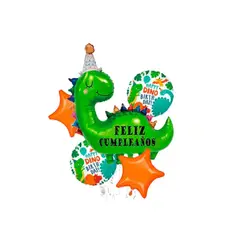 GENERICO - Set De Globos Dinosaurio Feliz Cumpleaños 5Pcs