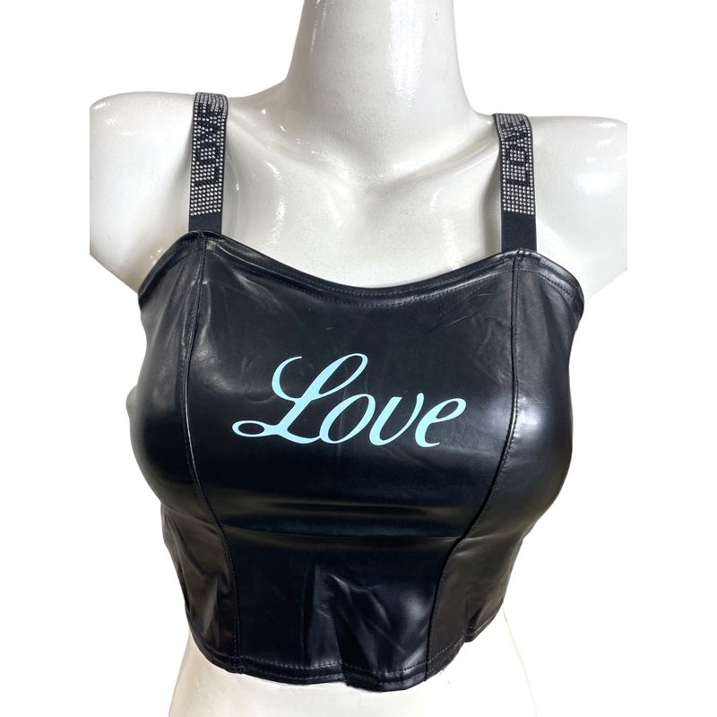 MEDIA LUNA - Crop Top en Cuerina Diseño Love