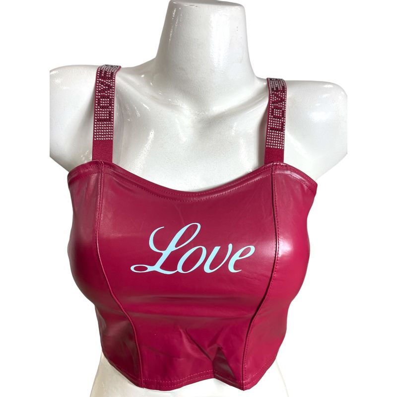 MEDIA LUNA - Crop Top en Cuerina Diseño Love