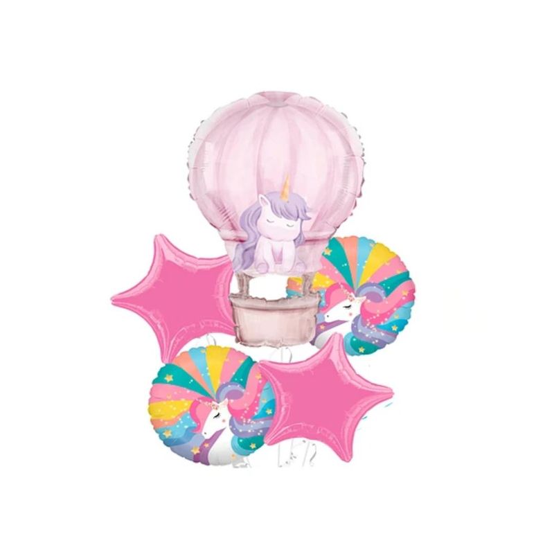GENERICO - Set De Globos Metalizado Aerostático Unicornio 5pcs