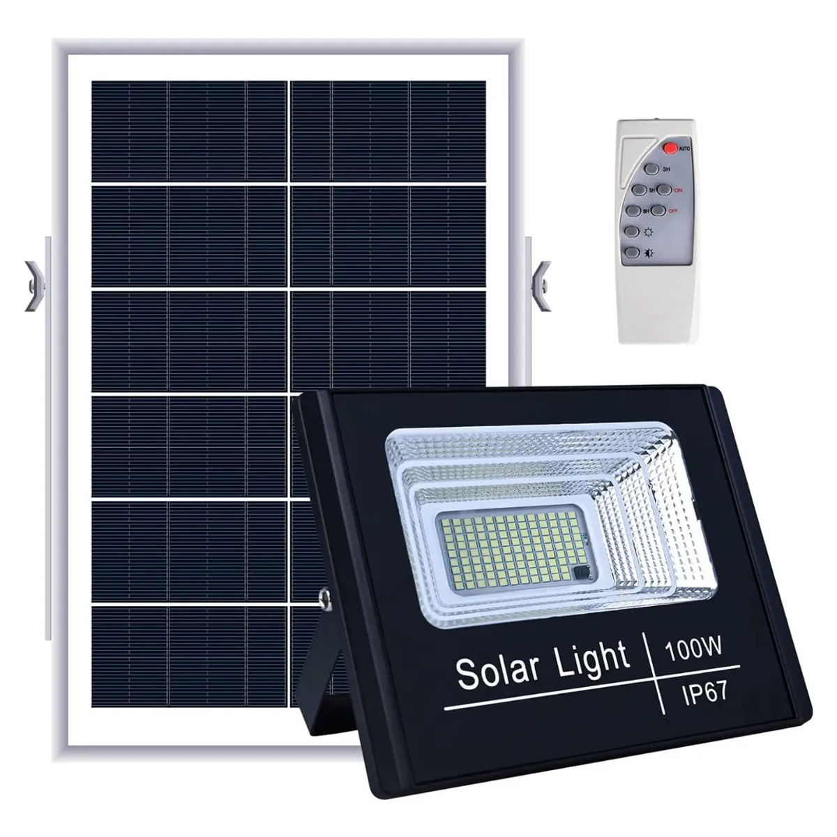 GENERICO - Foco Reflector Led Solar 100w Con Panel Y Control Exterior