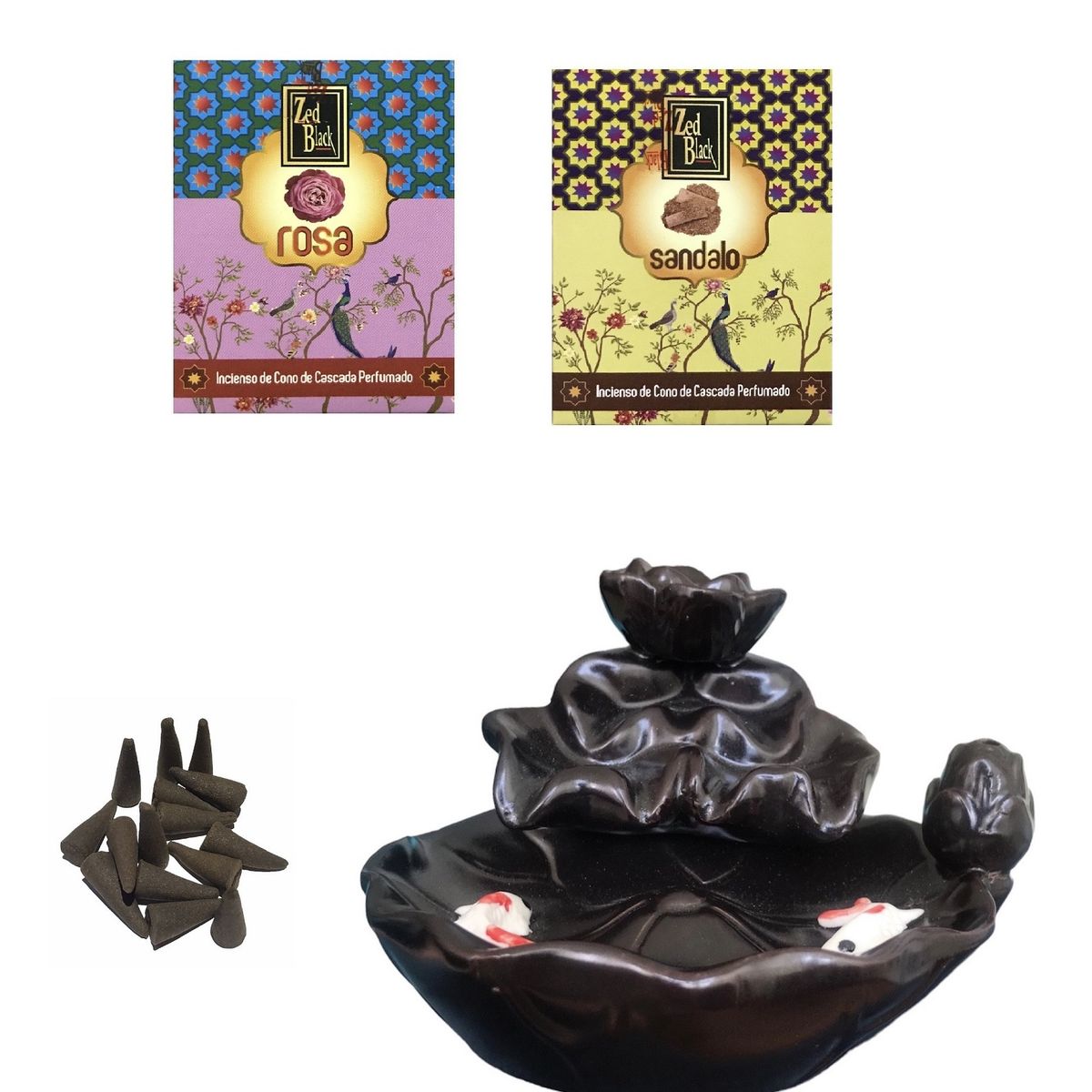 GENERICO - Cascada De Humo Flor Y Peces Con Incienso Cono Rosa y Sandalo