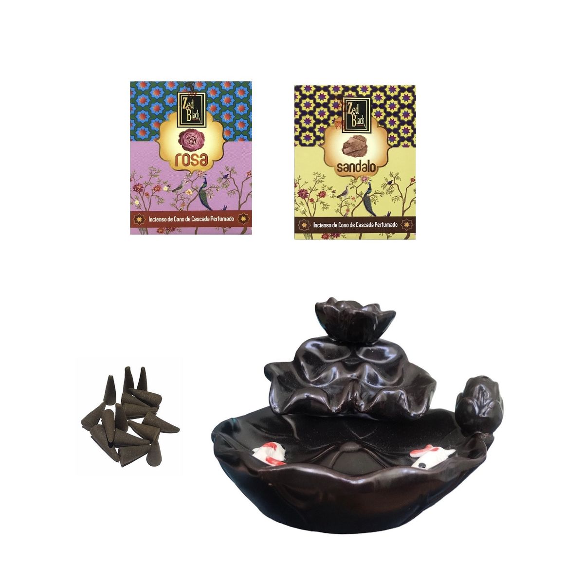 GENERICO - Cascada De Humo Flor Y Peces Con Incienso Cono Rosa y Sandalo