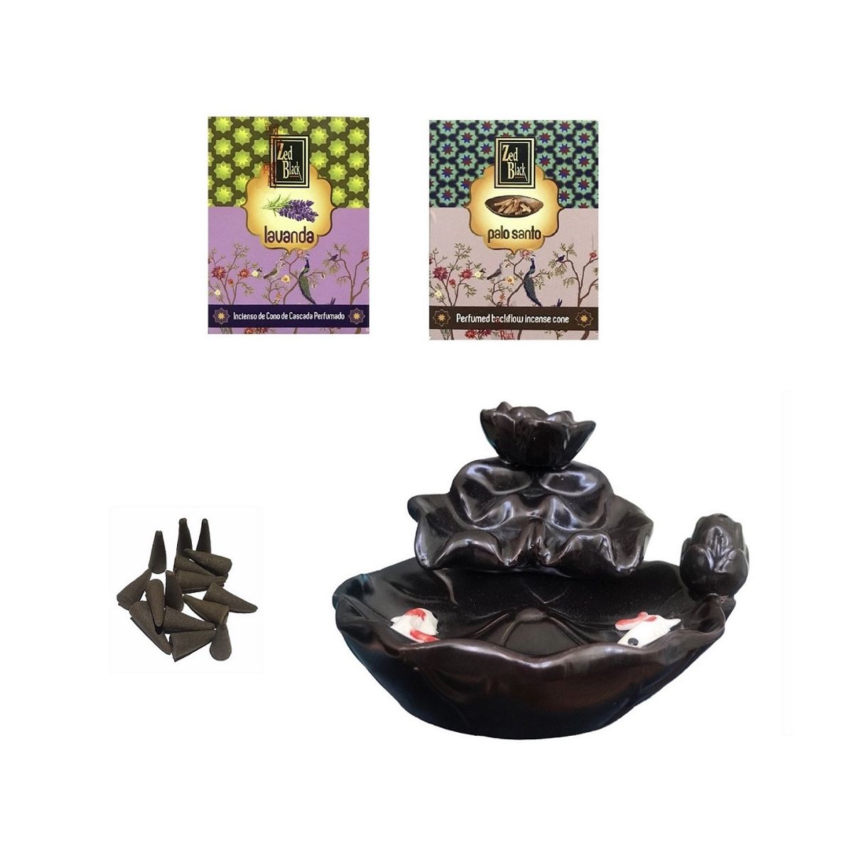 GENERICO - Cascada Humo Flor Y Peces Con Incienso Cono Lavanda y Palo Santo