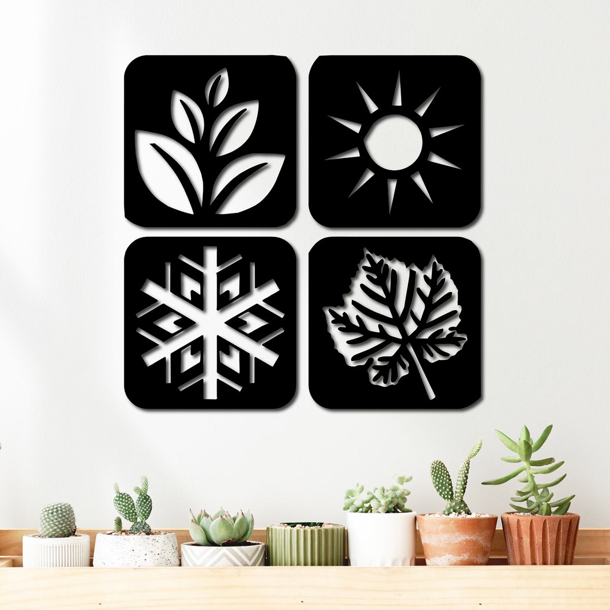 ELAB PROPIA - Set 4 Cuadros Decorativos 4 Estaciones 20x20cm c/u Madera Fun Republic