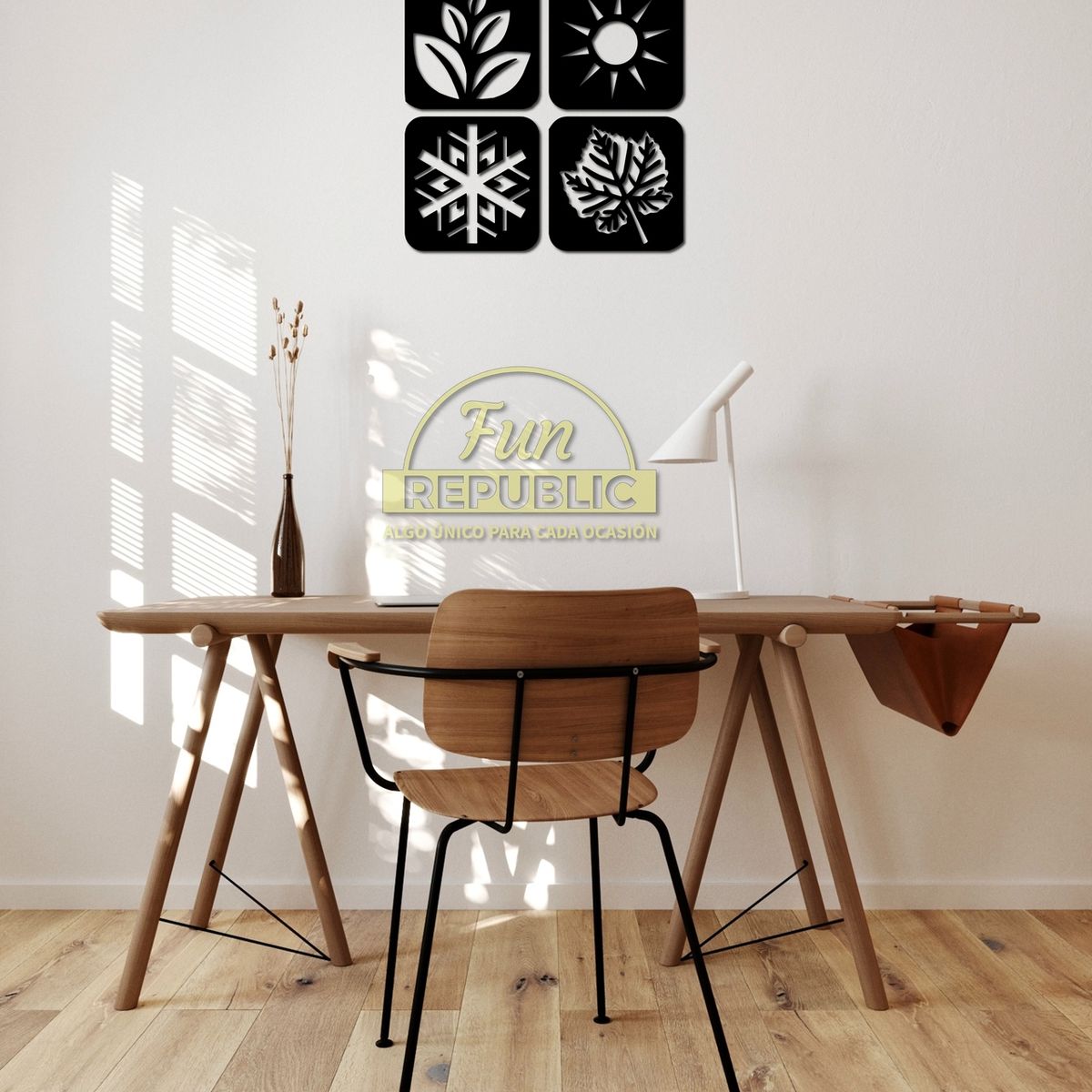 ELAB PROPIA - Set 4 Cuadros Decorativos 4 Estaciones 20x20cm c/u Madera Fun Republic