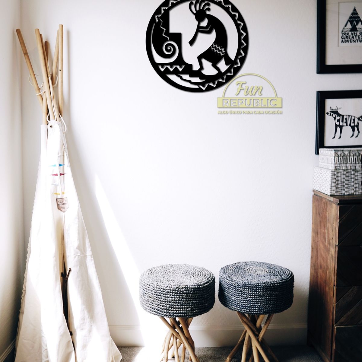 ELAB PROPIA - Cuadro Decorativo Étnico Kokopelli 40cm Madera Fun Republic