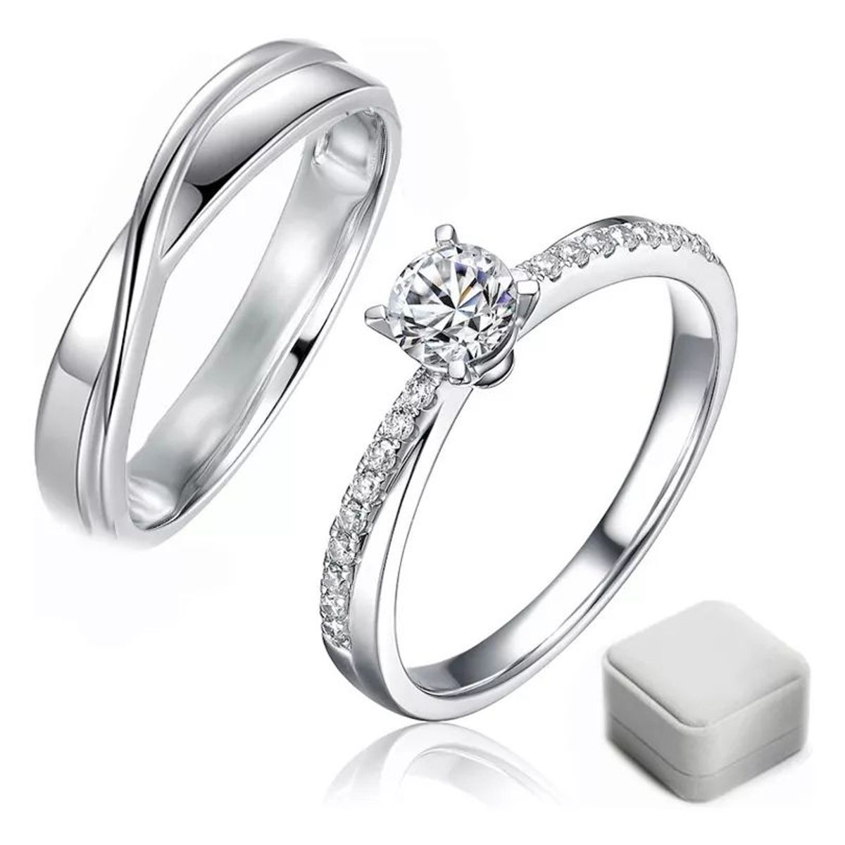 KUANGYE - Anillos Bañado en plata Ajustable Pareja Matrimonio