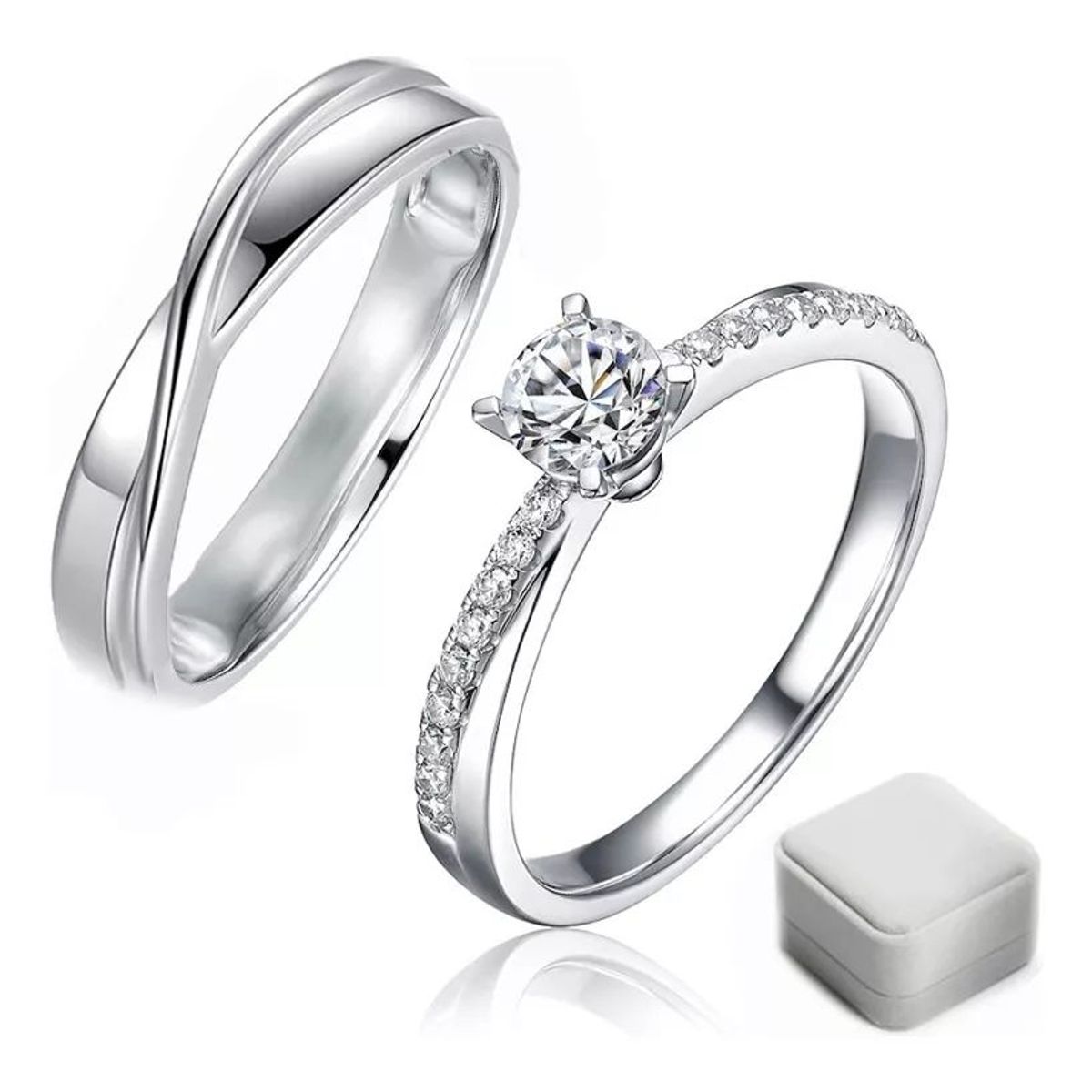 KUANGYE - Anillos Bañado en plata Ajustable Pareja Matrimonio