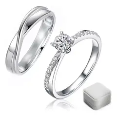 KUANGYE - Anillos Bañado en plata Ajustable Pareja Matrimonio