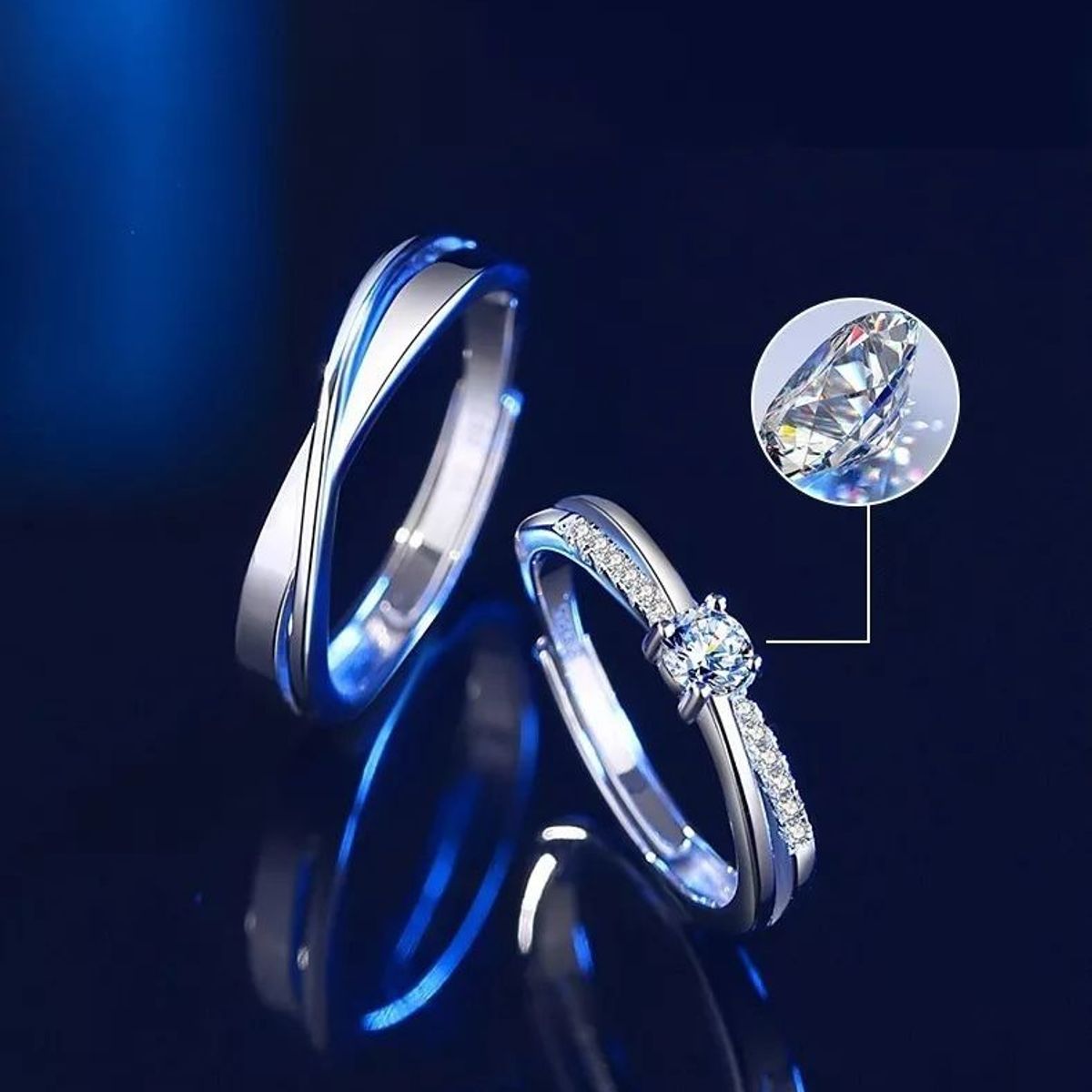 KUANGYE - Anillos Bañado en plata Ajustable Pareja Matrimonio