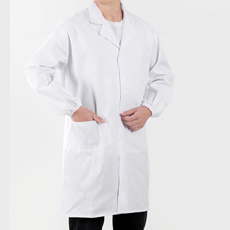EDWINAYY - Delantal Clínico O Médico Largo Unisex Blanco Laboratorio