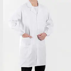 EDWINAYY - Delantal Clínico O Médico Largo Unisex Blanco Laboratorio