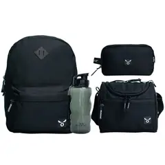 MOOSE - Pack 4 Piezas Mochila Boston Negro, Lonchera, Estuche y Botella
