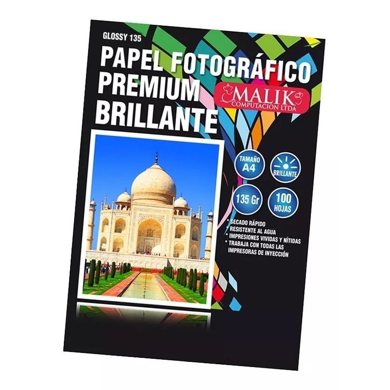 MALIK - Papel Glossy 135gm 100 hojas + 4 Tintas para Epson L3560
