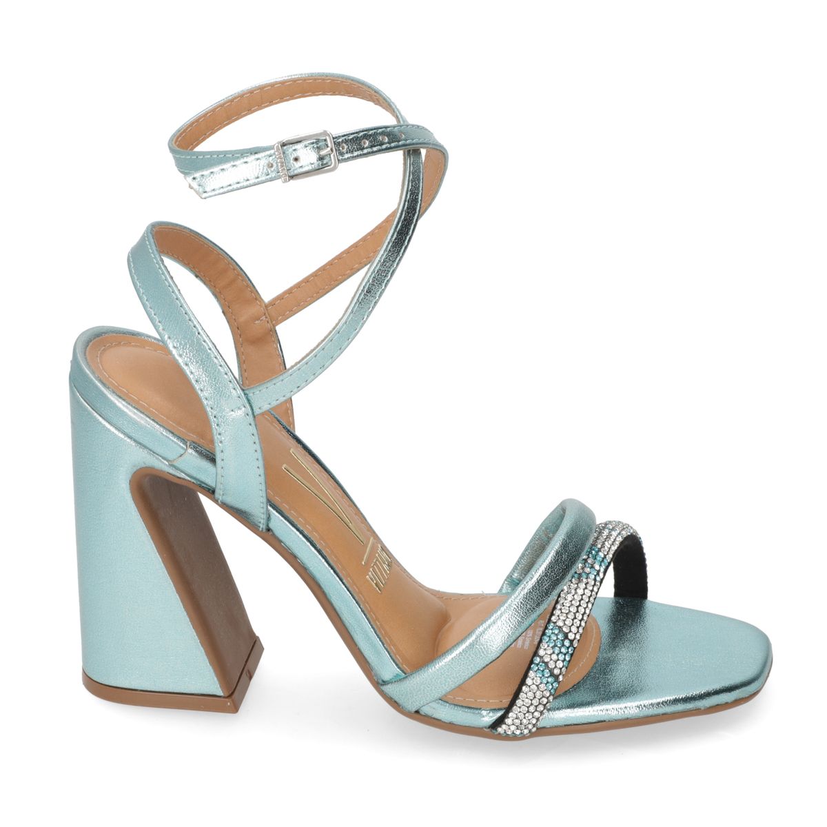 VIZZANO - Sandalia Mujer Taco Cuadrado Turquesa Mtalizado Vizzano