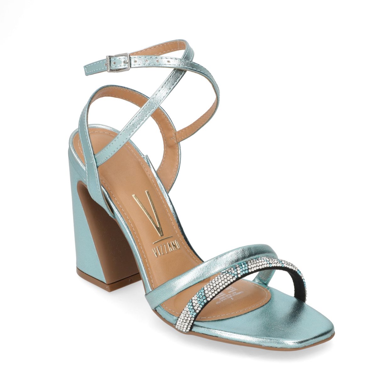 VIZZANO - Sandalia Mujer Taco Cuadrado Turquesa Mtalizado Vizzano