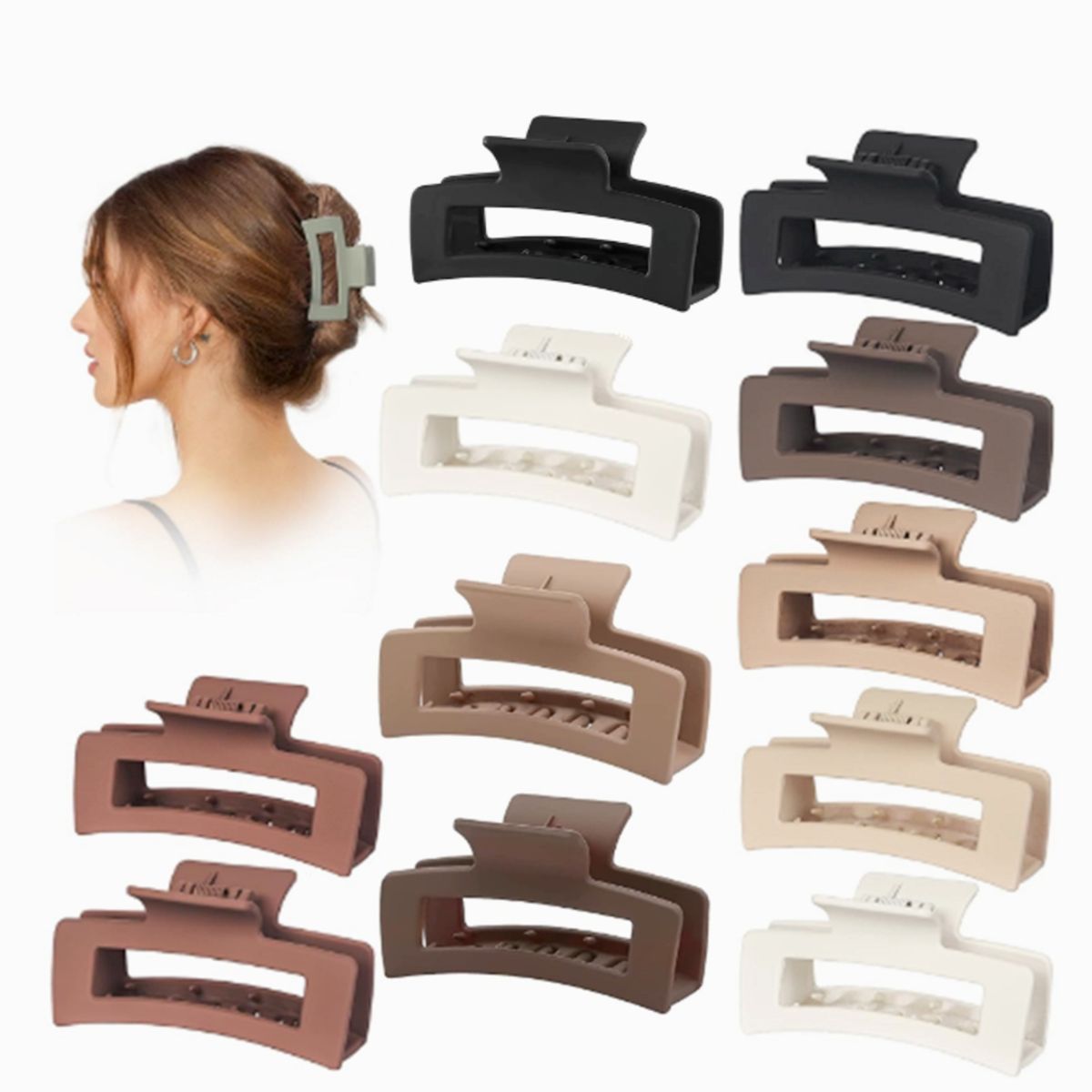 GENERICO - Pack 6 Pinzas Tiburon Para Cabello De Mujer Y Niña Rectangular.