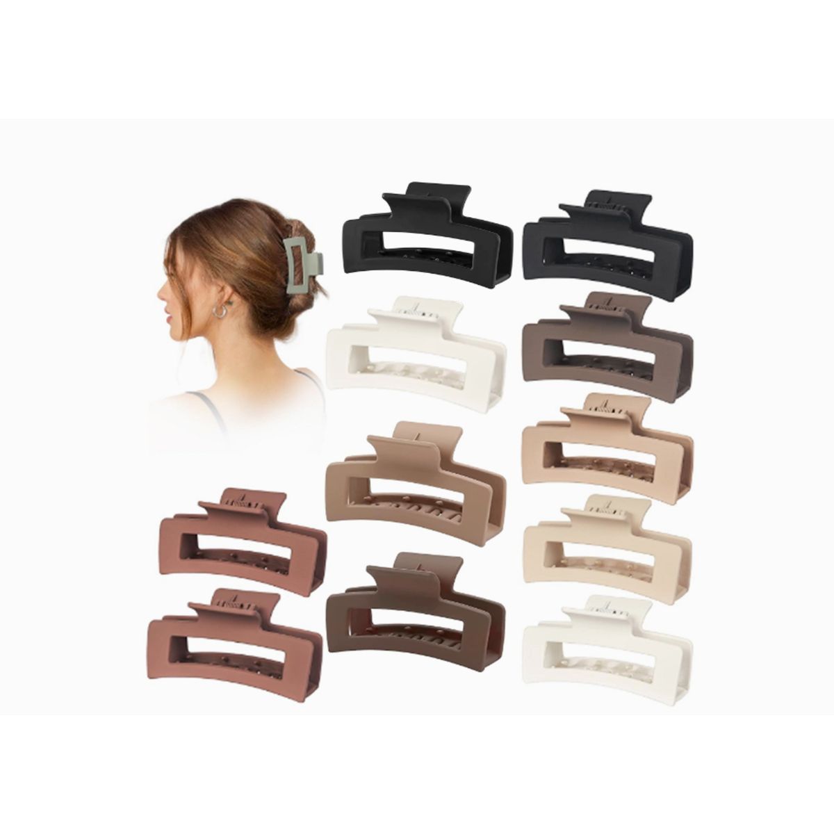 GENERICO - Pack 6 Pinzas Tiburon Para Cabello De Mujer Y Niña Rectangular.