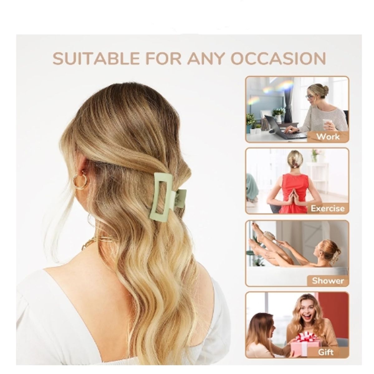 GENERICO - Pack 6 Pinzas Tiburon Para Cabello De Mujer Y Niña Rectangular.