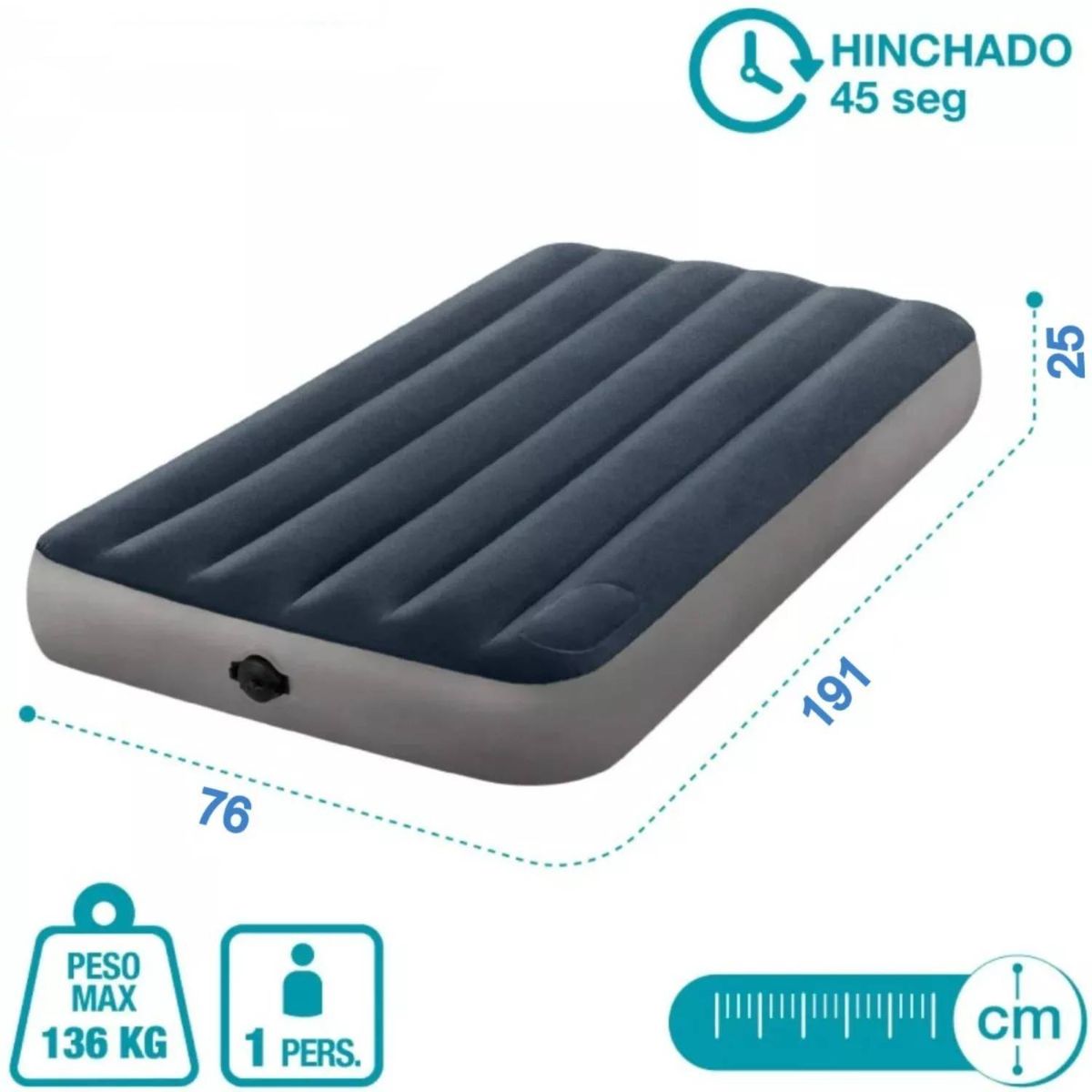 GENERICO - Colchon Inflable 1 Plaza 76x191x25 cm