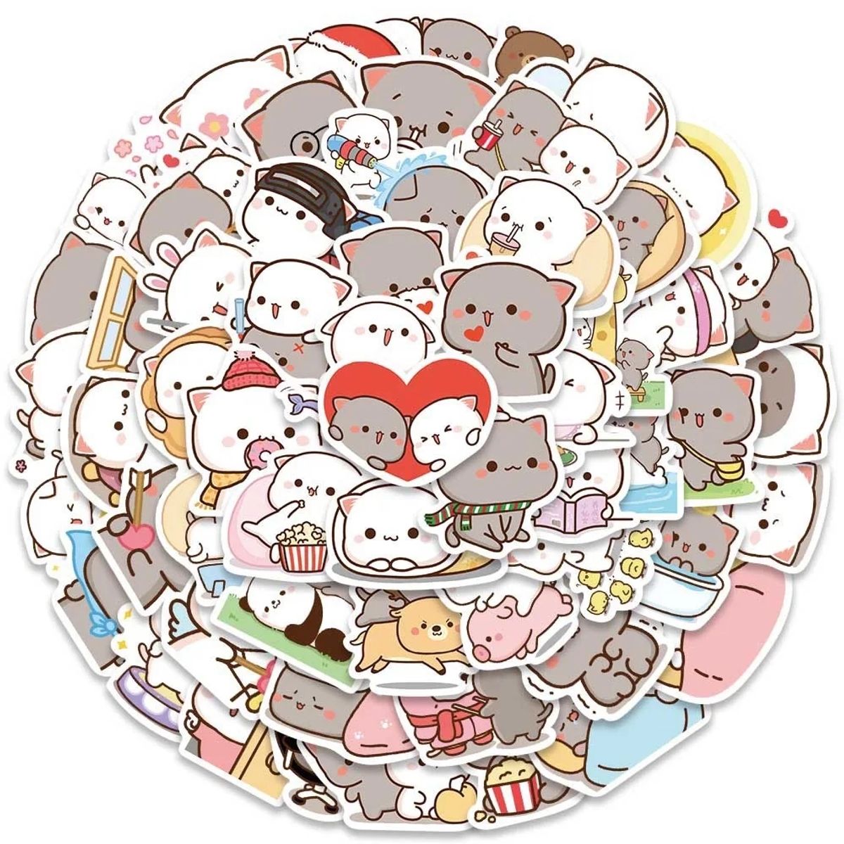 GENERICO - Set Stickers calcomonias Mochi Mochi Peach cat Gatitos kawai