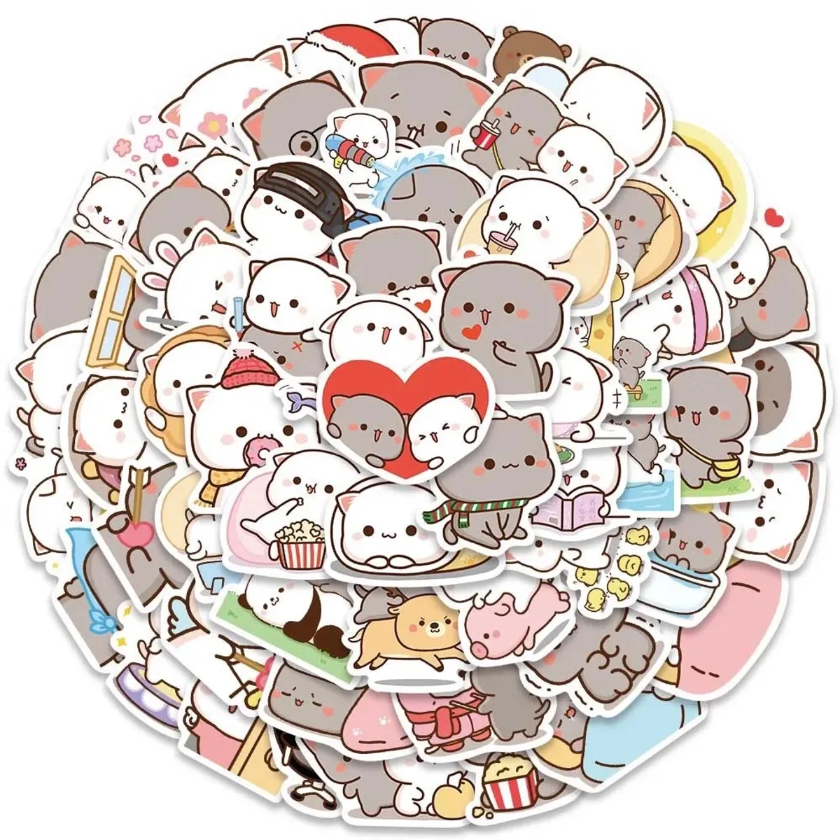 GENERICO - Set Stickers calcomonias Mochi Mochi Peach cat Gatitos kawai