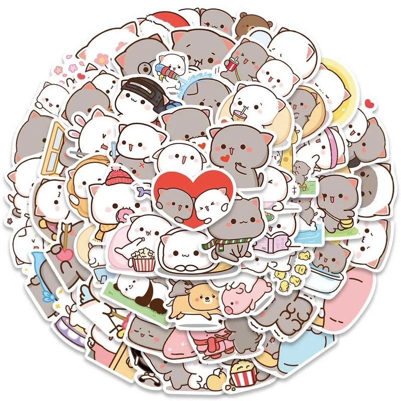 GENERICO - Set Stickers calcomonias Mochi Mochi Peach cat Gatitos kawai